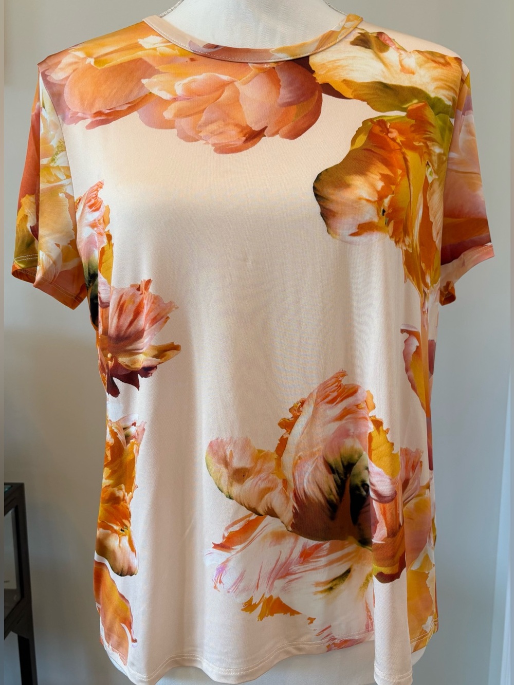 Ted Baker Peach Floral Short-Sleeve Top, Size Med, Summer Resort Vacation Chic